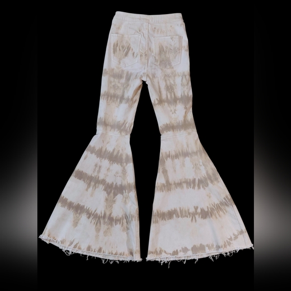Free People Cream and Brown Tie-Dye Flare Jeans - Picture 5 of 8